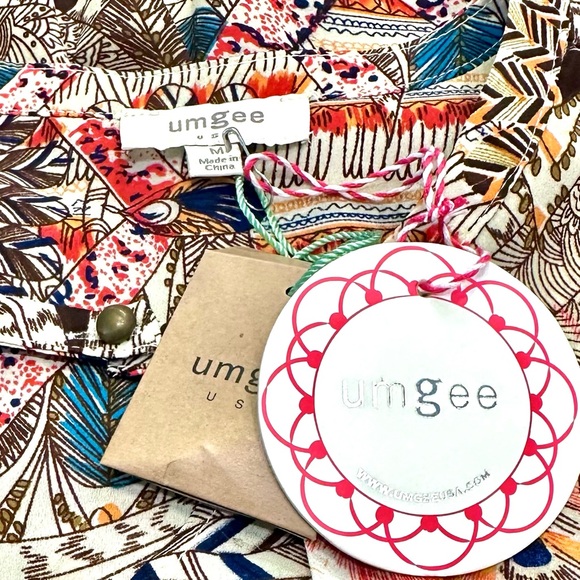 *NWT* BOUTIQUE Umgee Swing Midi Feather Print in Chocolate Red & Bright Blue —S - Picture 7 of 8